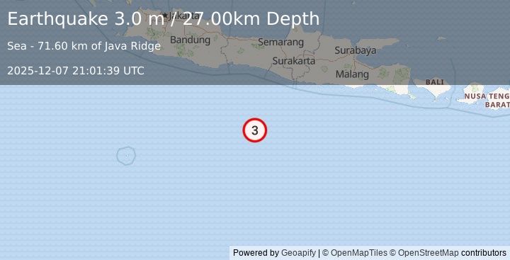 Earthquake SOUTH OF JAVA, INDONESIA (3.0 m) (2025-12-07 21:01:39 UTC)