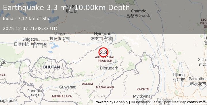Earthquake ARUNACHAL PRADESH, INDIA (3.3 m) (2025-12-07 21:08:33 UTC)