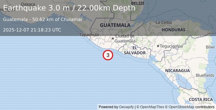 Earthquake OFFSHORE GUATEMALA (3.0 m) (2025-12-07 21:18:23 UTC)