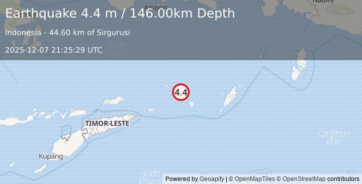 Earthquake KEPULAUAN BABAR, INDONESIA (4.4 m) (2025-12-07 21:25:29 UTC)