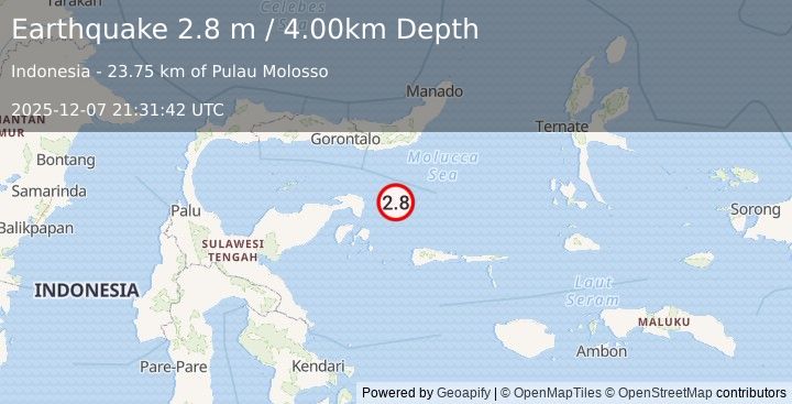 Earthquake MOLUCCA SEA (2.8 m) (2025-12-07 21:31:42 UTC)