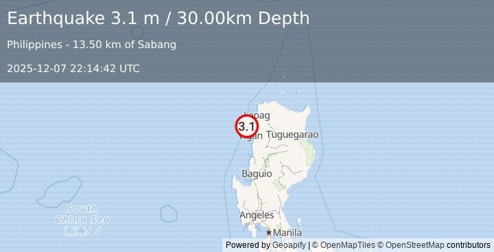 Earthquake LUZON, PHILIPPINES (3.1 m) (2025-12-07 22:14:42 UTC)