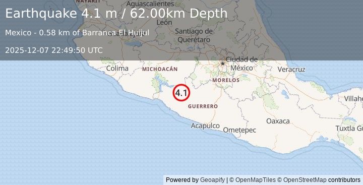 Earthquake GUERRERO, MEXICO (4.1 m) (2025-12-07 22:49:50 UTC)