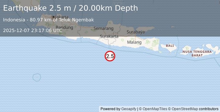 Earthquake JAVA, INDONESIA (2.5 m) (2025-12-07 23:17:06 UTC)