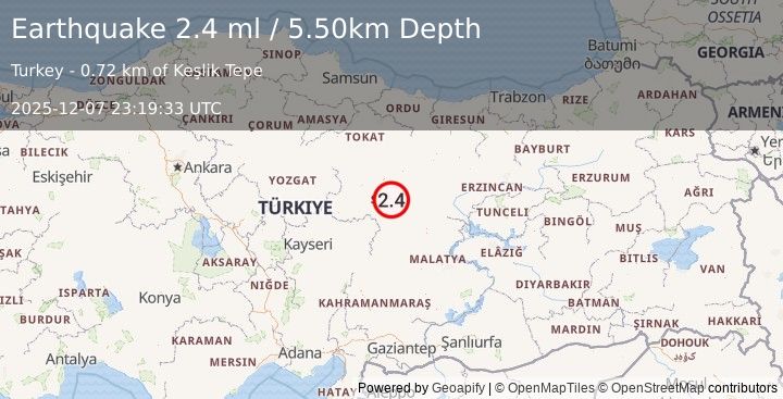Earthquake CENTRAL TURKEY (2.4 ml) (2025-12-07 23:19:33 UTC)