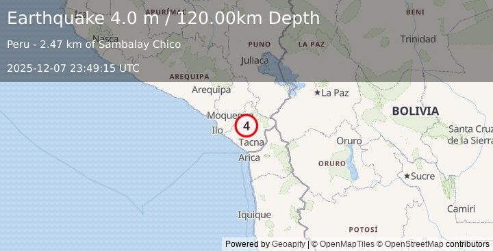 Earthquake SOUTHERN PERU (4.0 m) (2025-12-07 23:49:15 UTC)