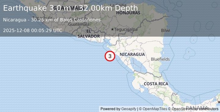 Earthquake NEAR COAST OF NICARAGUA (3.0 m) (2025-12-08 00:05:29 UTC)