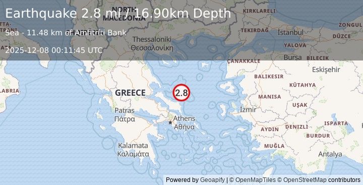 Earthquake AEGEAN SEA (2.8 ml) (2025-12-08 00:11:45 UTC)