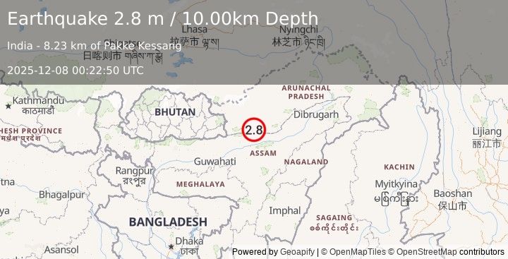 Earthquake ARUNACHAL PRADESH, INDIA (2.8 m) (2025-12-08 00:22:50 UTC)