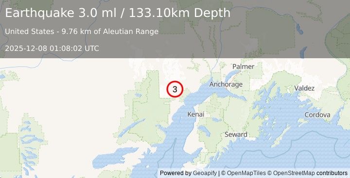 Earthquake SOUTHERN ALASKA (3.0 ml) (2025-12-08 01:08:02 UTC)