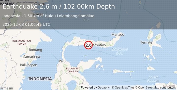 Earthquake MINAHASA, SULAWESI, INDONESIA (2.6 m) (2025-12-08 01:06:49 UTC)