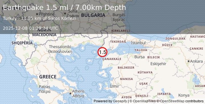 Earthquake WESTERN TURKEY (1.5 ml) (2025-12-08 01:29:33 UTC)