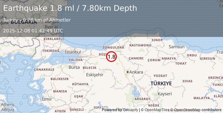 Earthquake WESTERN TURKEY (1.8 ml) (2025-12-08 01:42:48 UTC)