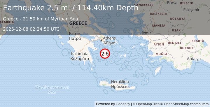 Earthquake SOUTHERN GREECE (2.5 ml) (2025-12-08 02:24:50 UTC)