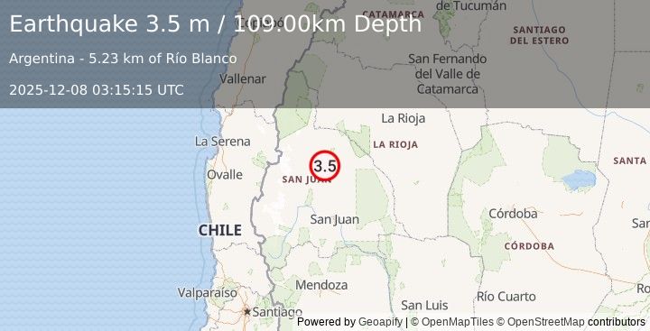 Earthquake SAN JUAN, ARGENTINA (3.5 m) (2025-12-08 03:15:15 UTC)