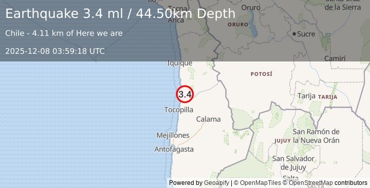 Earthquake ANTOFAGASTA, CHILE (3.4 ml) (2025-12-08 03:59:18 UTC)