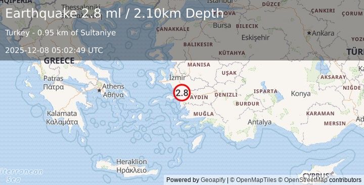 Earthquake WESTERN TURKEY (2.7 ml) (2025-12-08 05:02:48 UTC)
