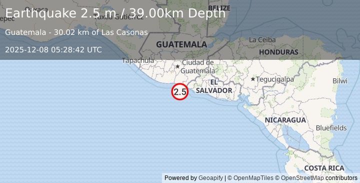 Earthquake OFFSHORE GUATEMALA (2.5 m) (2025-12-08 05:28:42 UTC)