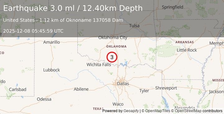 Earthquake OKLAHOMA (3.0 ml) (2025-12-08 05:45:59 UTC)