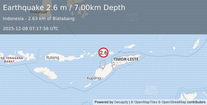 Earthquake KEPULAUAN ALOR, INDONESIA (2.6 m) (2025-12-08 07:17:56 UTC)