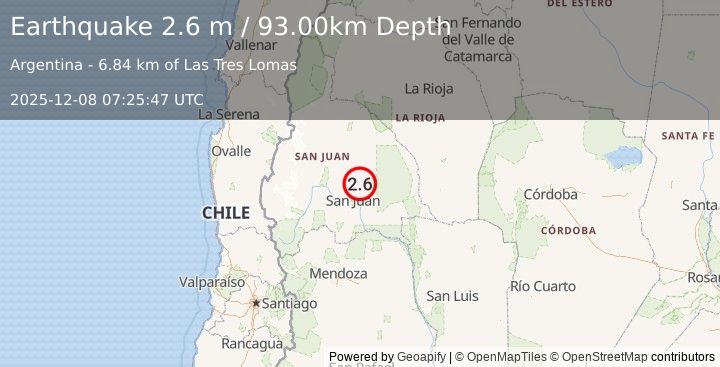 Earthquake SAN JUAN, ARGENTINA (2.6 m) (2025-12-08 07:25:47 UTC)