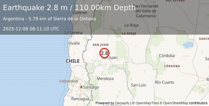Earthquake SAN JUAN, ARGENTINA (2.8 m) (2025-12-08 08:11:10 UTC)
