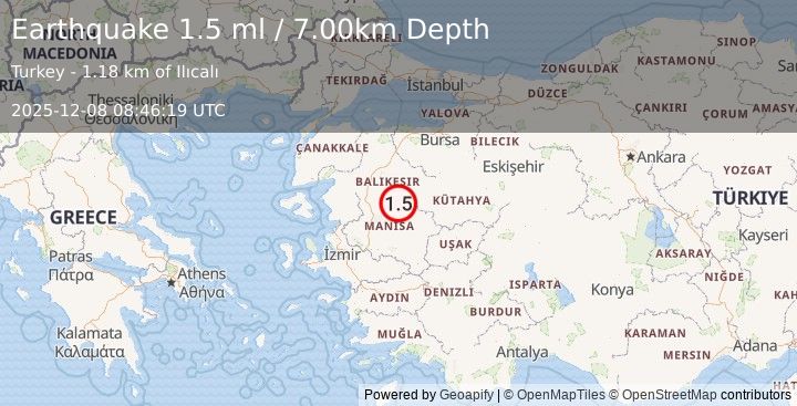 Earthquake WESTERN TURKEY (1.5 ml) (2025-12-08 08:46:19 UTC)