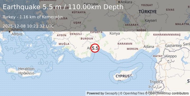 Earthquake WESTERN TURKEY (5.8 mb) (2025-12-08 10:21:32 UTC)
