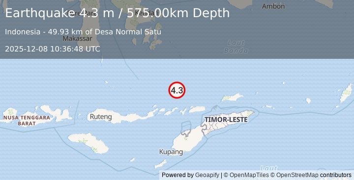 Earthquake BANDA SEA (4.3 m) (2025-12-08 10:36:48 UTC)