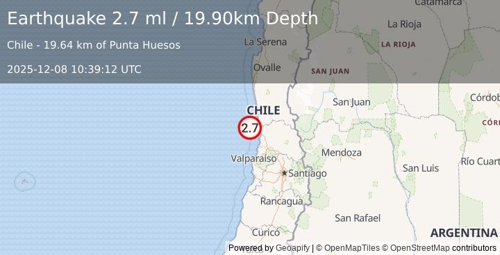 Earthquake OFFSHORE VALPARAISO, CHILE (2.7 ml) (2025-12-08 10:39:12 UTC)
