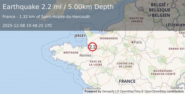 Earthquake FRANCE (2.2 ml) (2025-12-08 10:48:25 UTC)