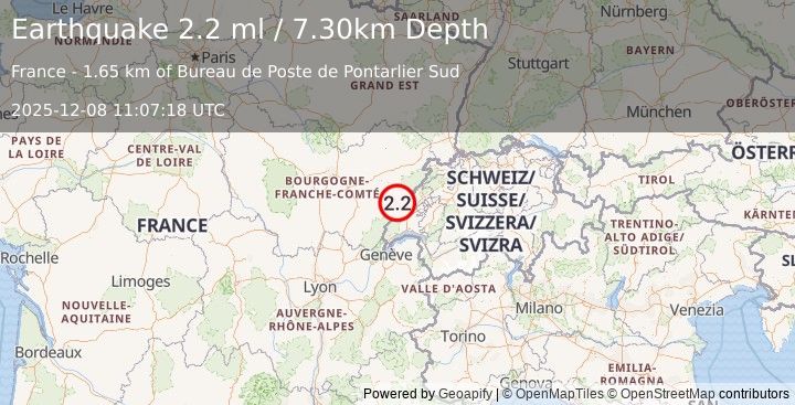 Earthquake FRANCE (2.2 ml) (2025-12-08 11:07:18 UTC)
