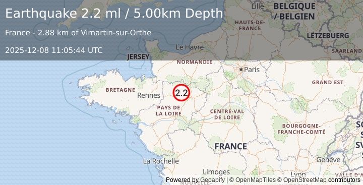 Earthquake FRANCE (2.2 ml) (2025-12-08 11:05:44 UTC)