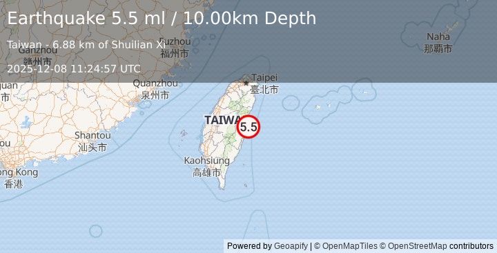 Earthquake TAIWAN (5.3 ml) (2025-12-08 11:24:55 UTC)