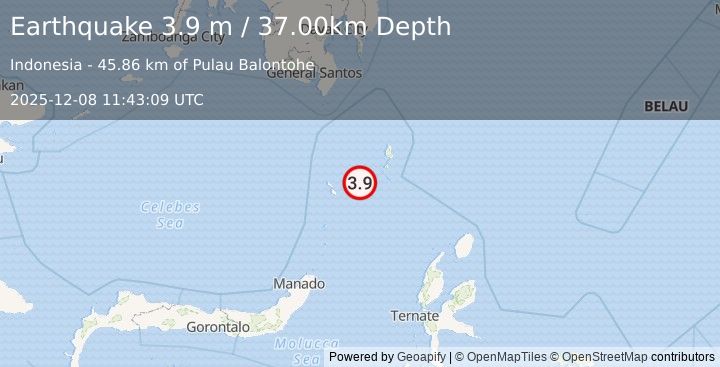 Earthquake KEPULAUAN TALAUD, INDONESIA (3.9 m) (2025-12-08 11:43:09 UTC)