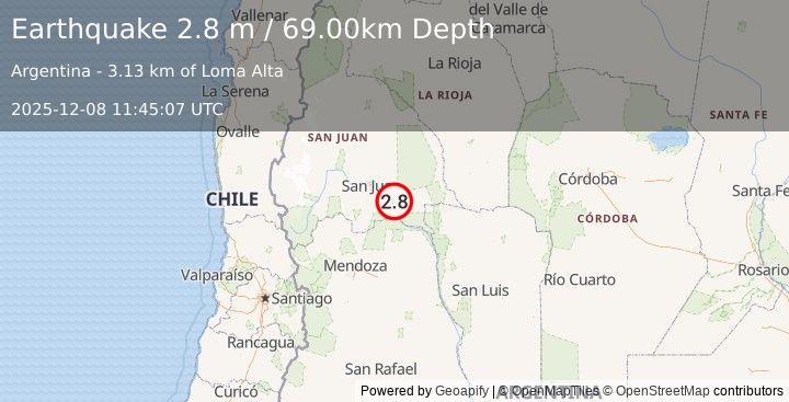 Earthquake SAN JUAN, ARGENTINA (2.8 m) (2025-12-08 11:45:07 UTC)