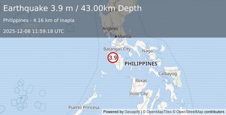 Earthquake MINDORO, PHILIPPINES (3.9 m) (2025-12-08 11:59:13 UTC)