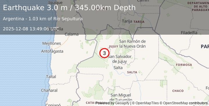 Earthquake JUJUY, ARGENTINA (3.1 ml) (2025-12-08 13:49:20 UTC)