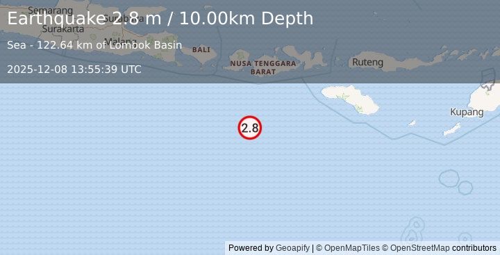 Earthquake SOUTH OF LOMBOK, INDONESIA (2.8 m) (2025-12-08 13:55:39 UTC)