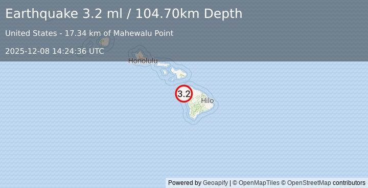 Earthquake HAWAII REGION, HAWAII (3.2 ml) (2025-12-08 14:24:36 UTC)