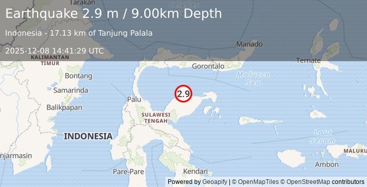 Earthquake SULAWESI, INDONESIA (2.9 m) (2025-12-08 14:41:29 UTC)