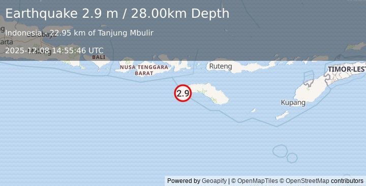 Earthquake SUMBAWA REGION, INDONESIA (2.9 m) (2025-12-08 14:55:46 UTC)