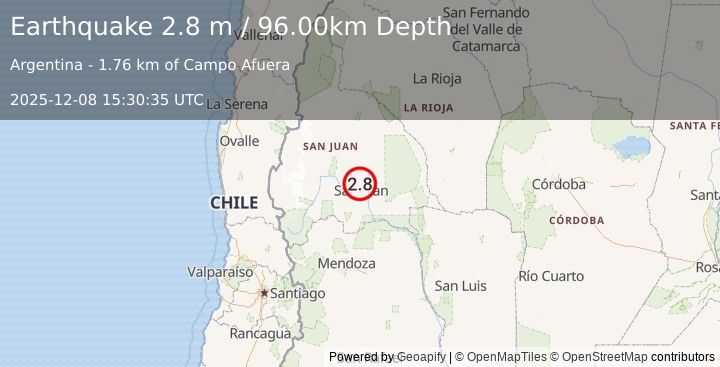 Earthquake SAN JUAN, ARGENTINA (2.8 m) (2025-12-08 15:30:35 UTC)