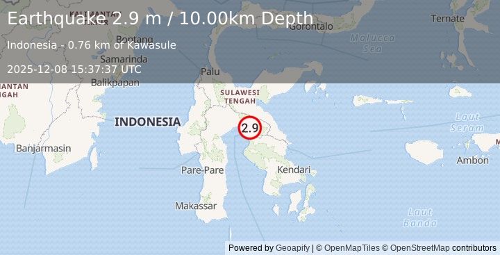 Earthquake SULAWESI, INDONESIA (2.9 m) (2025-12-08 15:37:37 UTC)