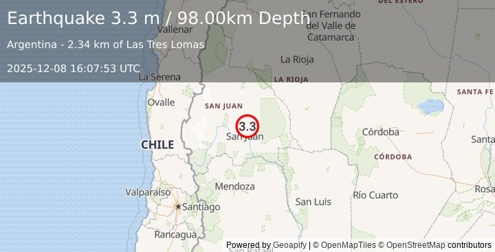 Earthquake SAN JUAN, ARGENTINA (3.3 m) (2025-12-08 16:07:53 UTC)