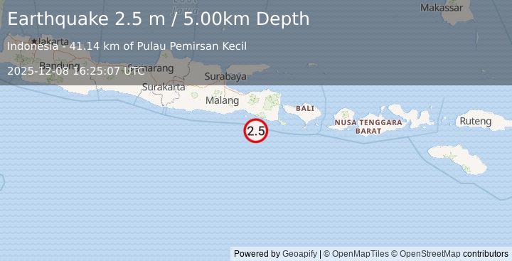 Earthquake JAVA, INDONESIA (2.5 m) (2025-12-08 16:25:07 UTC)