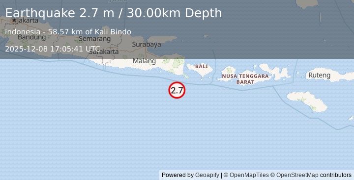 Earthquake SOUTH OF BALI, INDONESIA (2.7 m) (2025-12-08 17:05:41 UTC)
