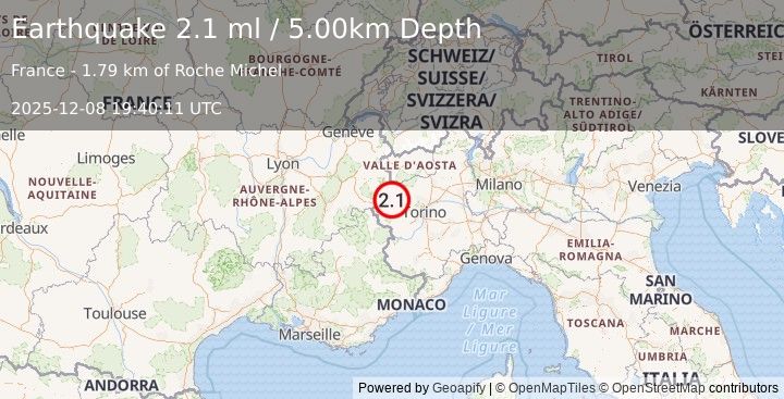 Earthquake NORTHERN ITALY (2.0 ml) (2025-12-08 19:40:11 UTC)