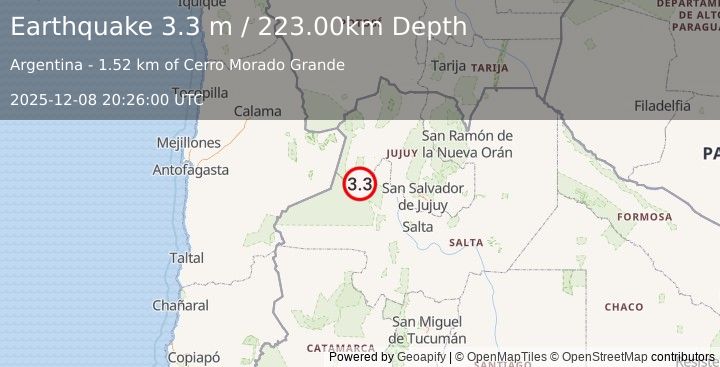 Earthquake JUJUY, ARGENTINA (3.3 m) (2025-12-08 20:26:00 UTC)
