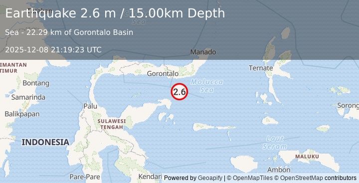 Earthquake SULAWESI, INDONESIA (2.6 m) (2025-12-08 21:19:23 UTC)